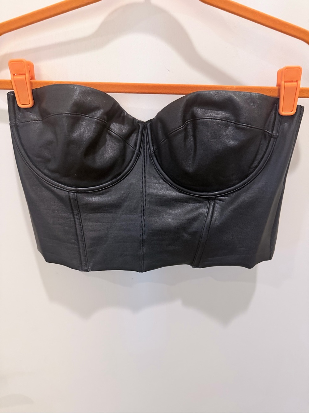 SKIMS Black Faux Leather Bustier Crop Top